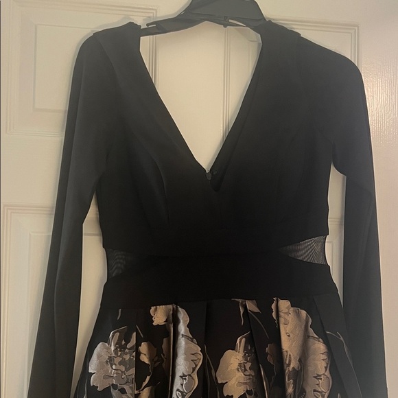 Xscape Black and Gold Long Sleeve Dress - Picture 4 of 12